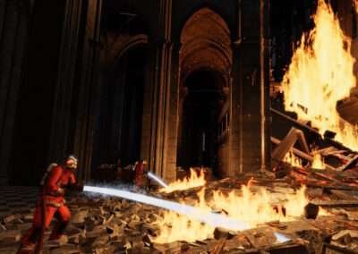 image pompier en situation cathedrale de notre dame en feu escape game cap'vr Nîmes